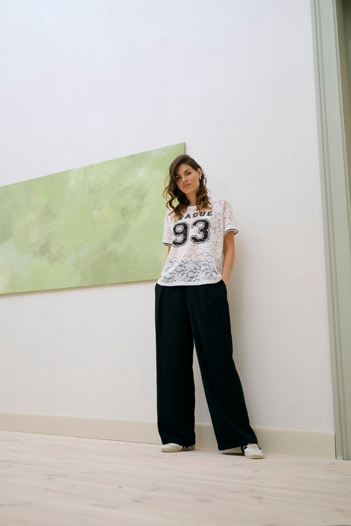 KAFFE - T-SHIRT "KABELLE" DENTELLE BEIGE ET NOIRE