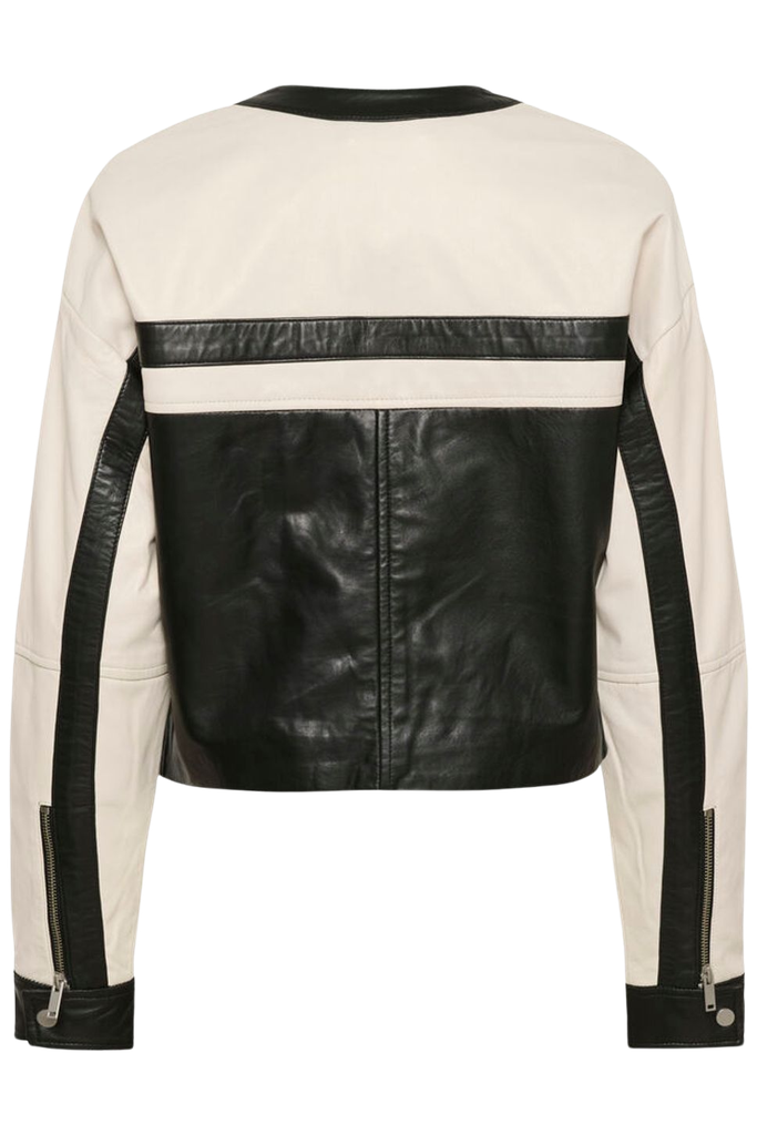 KAFFE - VESTE EN CUIR "KARAYA" BEIGE ET NOIRE