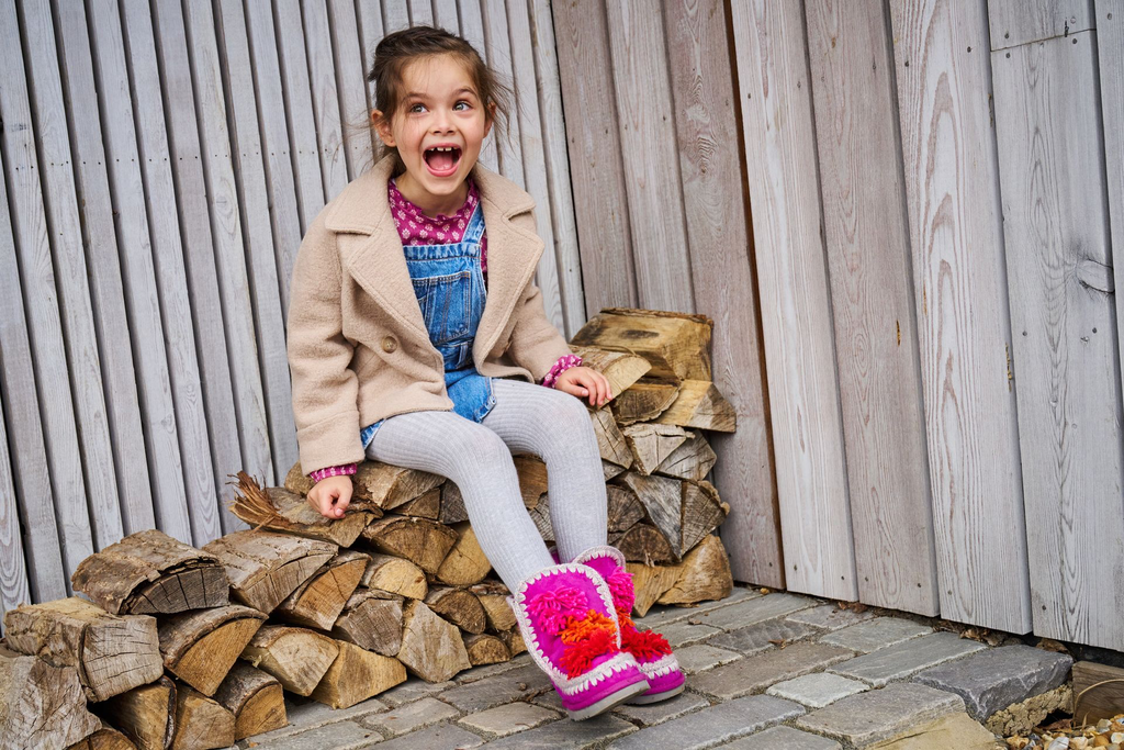 MOU - BOOTS FOURRÉES ROSE FLUO POUR ENFANT