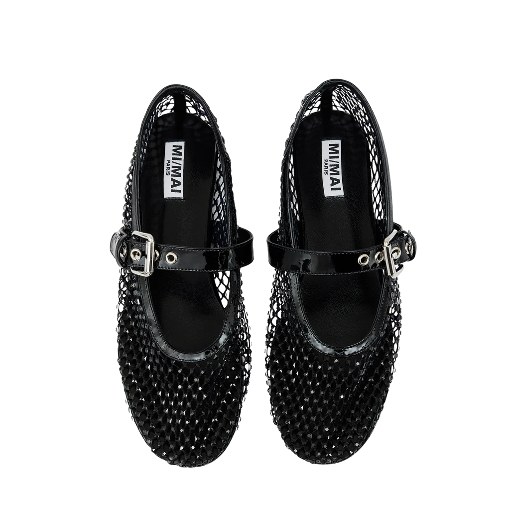 MI/MAI - BALLERINES RÉSILLES "ROMY CRYSTAL" NOIRES