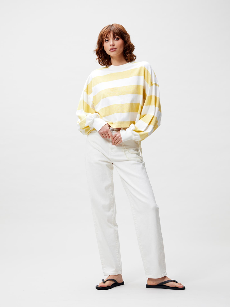 CATWALK JUNKIE - POLO RAYÉ OVERSIZE À MANCHES LONGUES JAUNE ET BEIGE