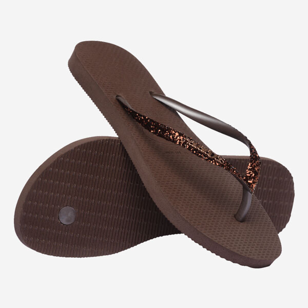 HAVAIANAS - TONGS "SLIM GLITTER II" MARRONS