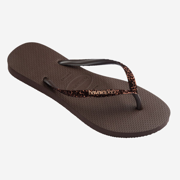 HAVAIANAS - TONGS "SLIM GLITTER II" MARRONS