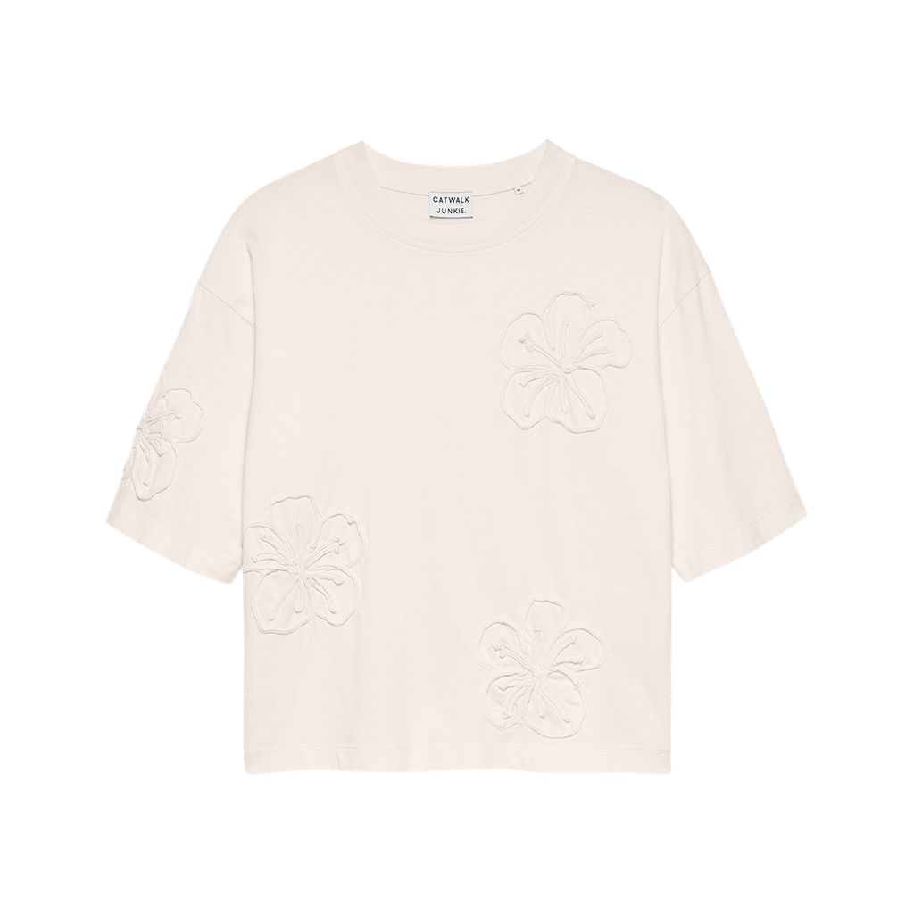 CATWALK JUNKIE - T-SHIRT BEIGE À FLEURS HIBISCUS