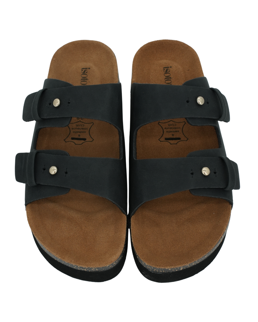 ISOTONER - SANDALES DOUBLES BRIDES PLATEFORMES NOIRES