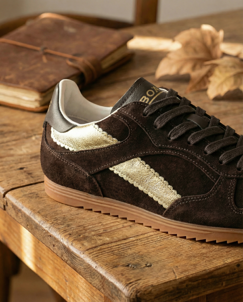 BOAX - BASKETS "TRACK" MARRONS ET DORÉES