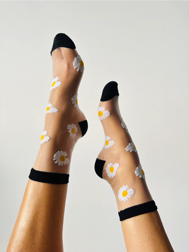 SOCKETTE - CHAUSSETTES "FLORA" TRANSPARENTES MARGUERITES