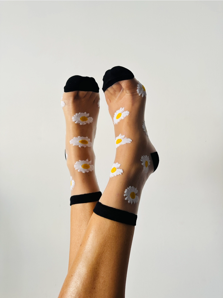 SOCKETTE - CHAUSSETTES "FLORA" TRANSPARENTES MARGUERITES