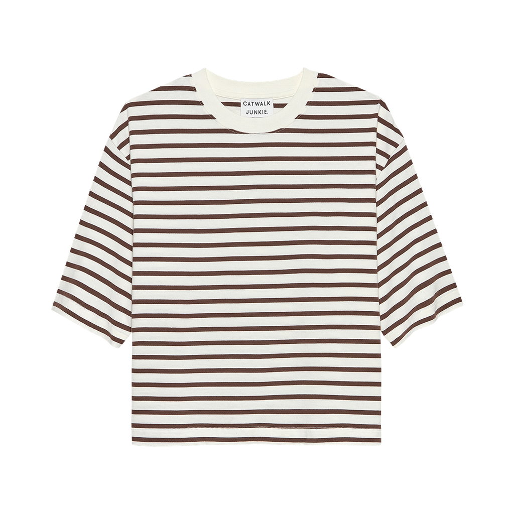 CATWALK JUNKIE - T-SHIRT MARINIÈRE MARRON ET BLANC