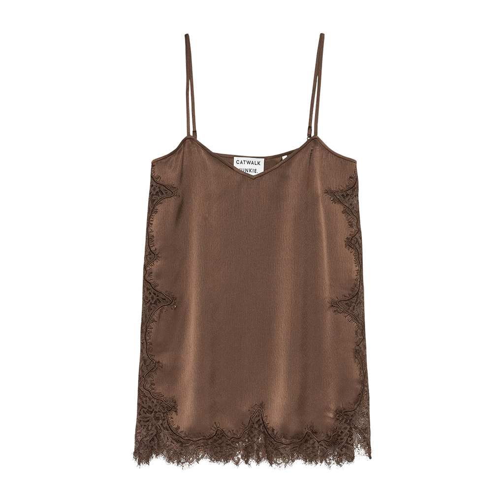 CATWALK JUNKIE - BLOUSE MARRON EN DENTELLE
