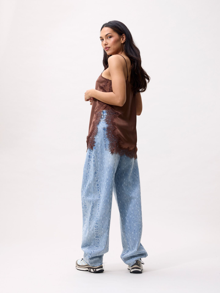 CATWALK JUNKIE - BLOUSE MARRON EN DENTELLE