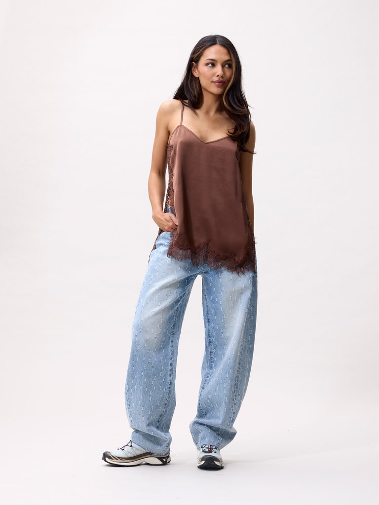 CATWALK JUNKIE - BLOUSE MARRON EN DENTELLE