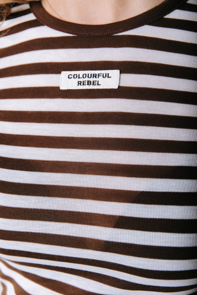COLOURFUL REBEL - T-SHIRT LONGUES MANCHES "JUNA" MARINIÈRE MARRON