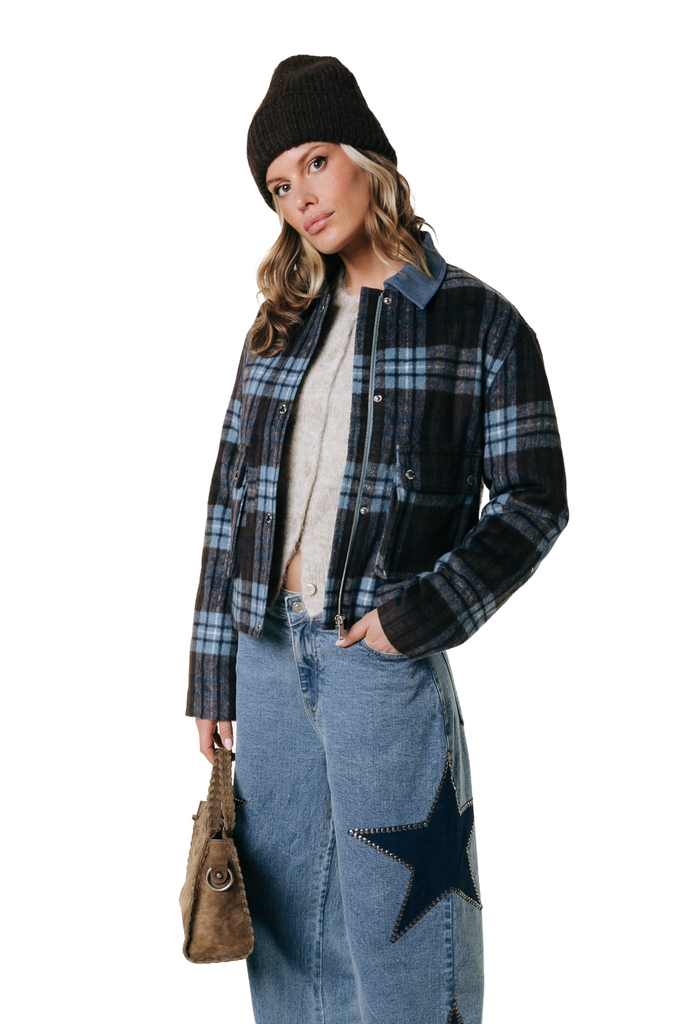 COLOURFUL REBEL - VESTE "MALOU" BLEUE ET MARRONS