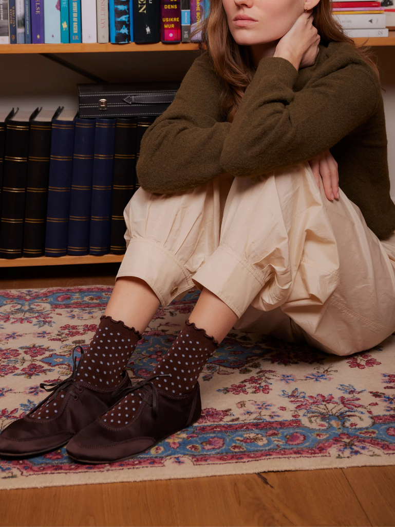 BECKSÖNDERGAARD -  CHAUSSETTES "DOTTED FRILLA" MARRONS