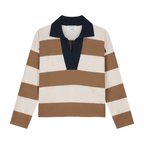 CATWALK JUNKIE - POLO COL V CARAMEL ET BLEU MARINE