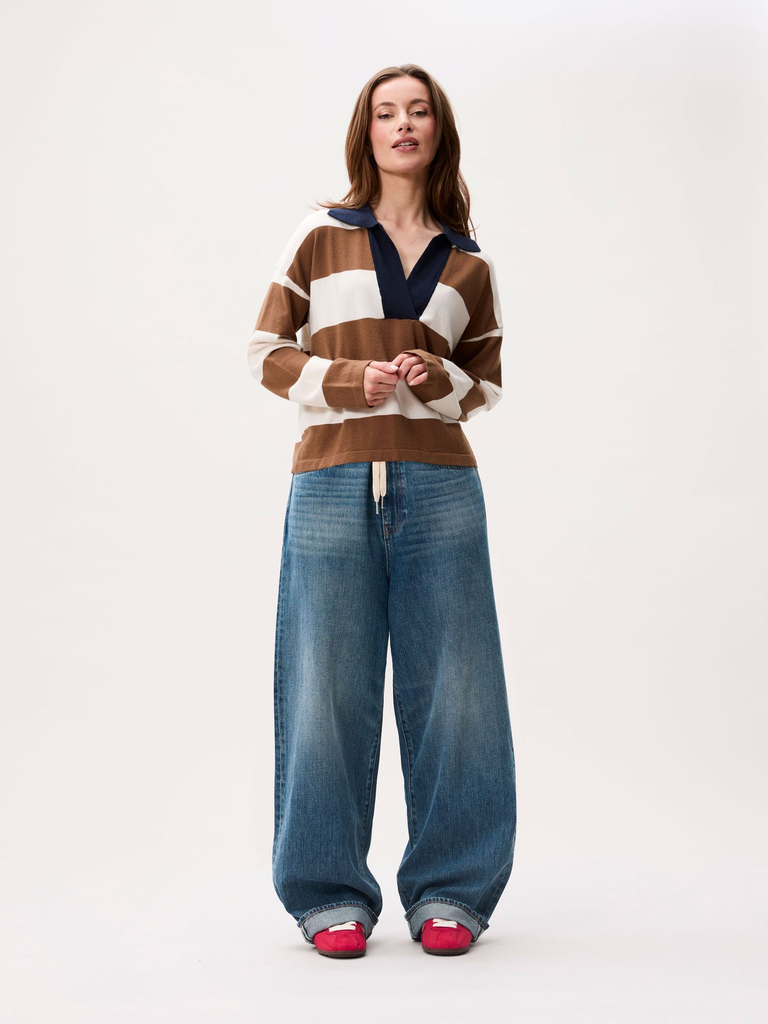 CATWALK JUNKIE - POLO COL V CARAMEL ET BLEU MARINE