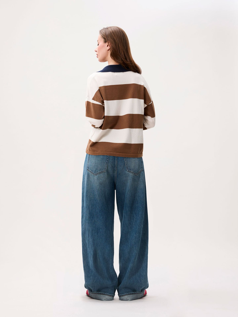 CATWALK JUNKIE - POLO COL V CARAMEL ET BLEU MARINE