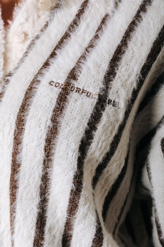 COLOURFUL REBEL - PULLOVER "BOBBI" BEIGE LIGNÉ BRUN