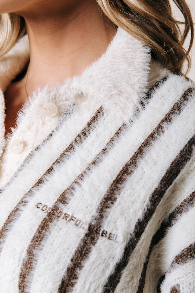 COLOURFUL REBEL - PULLOVER "BOBBI" BEIGE LIGNÉ BRUN