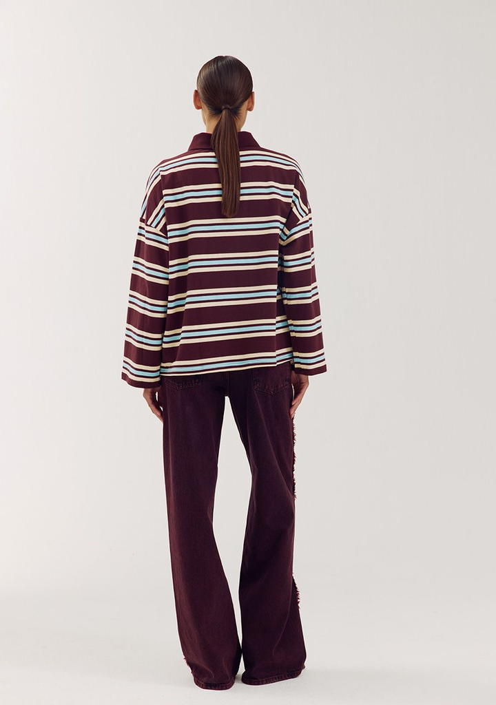 HARPER AND YVE - SWEAT "POLLIE" LIGNÉ BLEU ET BORDEAUX