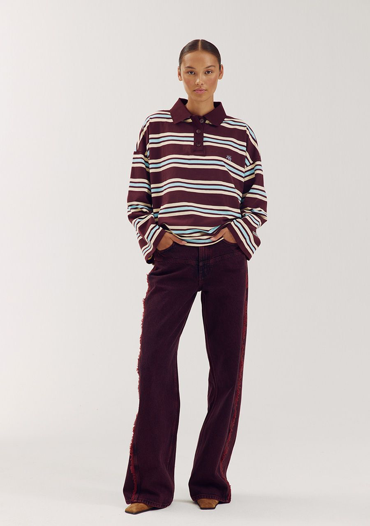 HARPER AND YVE - SWEAT "POLLIE" LIGNÉ BLEU ET BORDEAUX