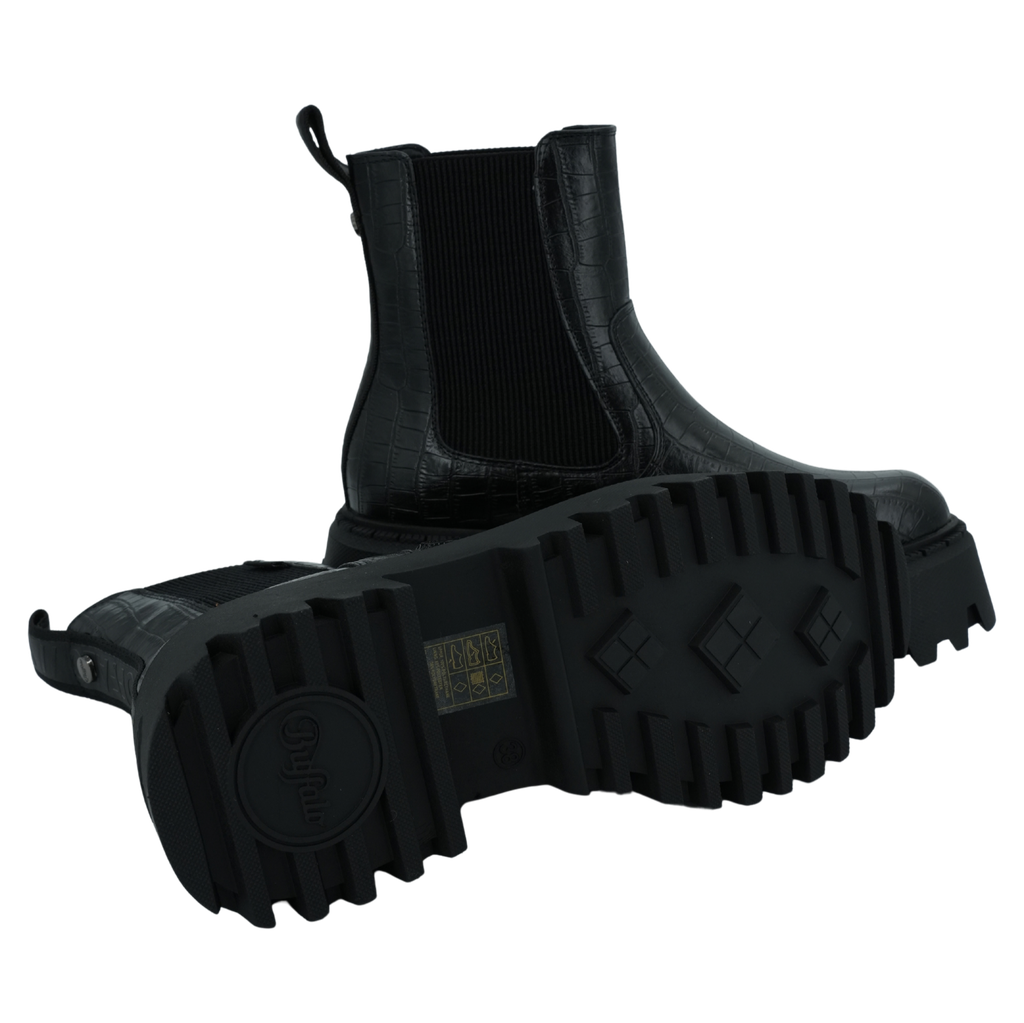 BUFFALO - BOOTS CHELSEA "ASPEN" CROCO NOIRES