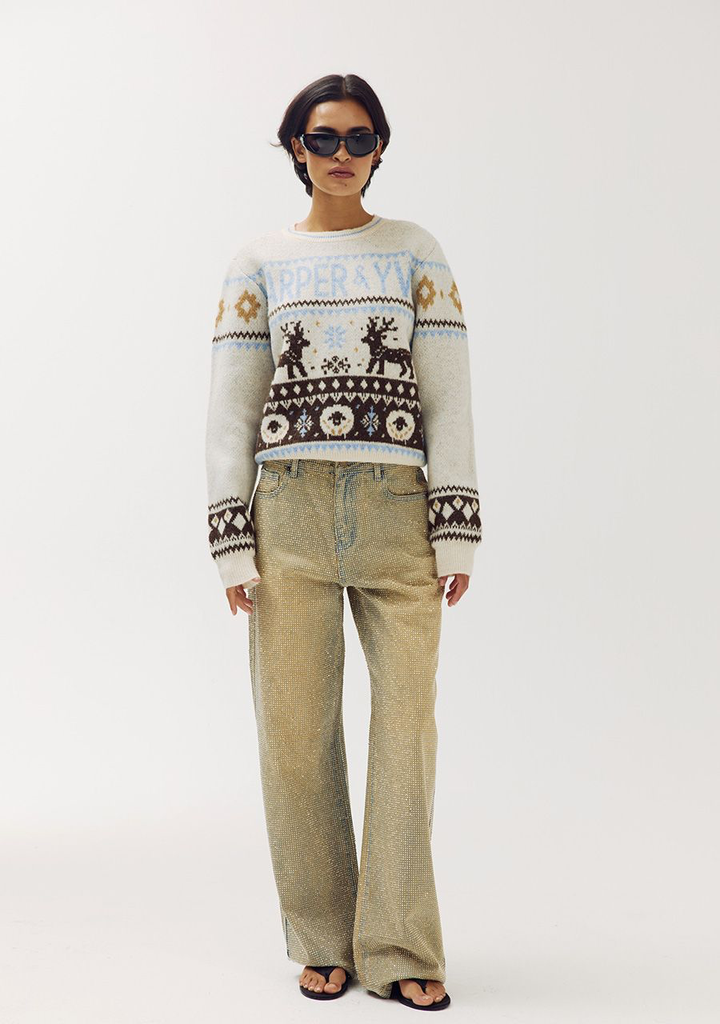 HARPER AND YVE - JEANS "YVE" À PAILLETTES TAUPE