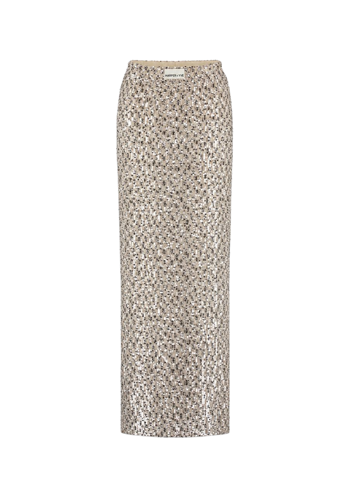 HARPER AND YVE - JUPE LONGUE "LENY" À SEQUINS BEIGE