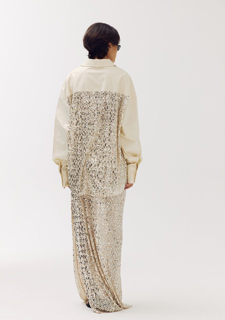 HARPER AND YVE - JUPE LONGUE "LENY" À SEQUINS BEIGE