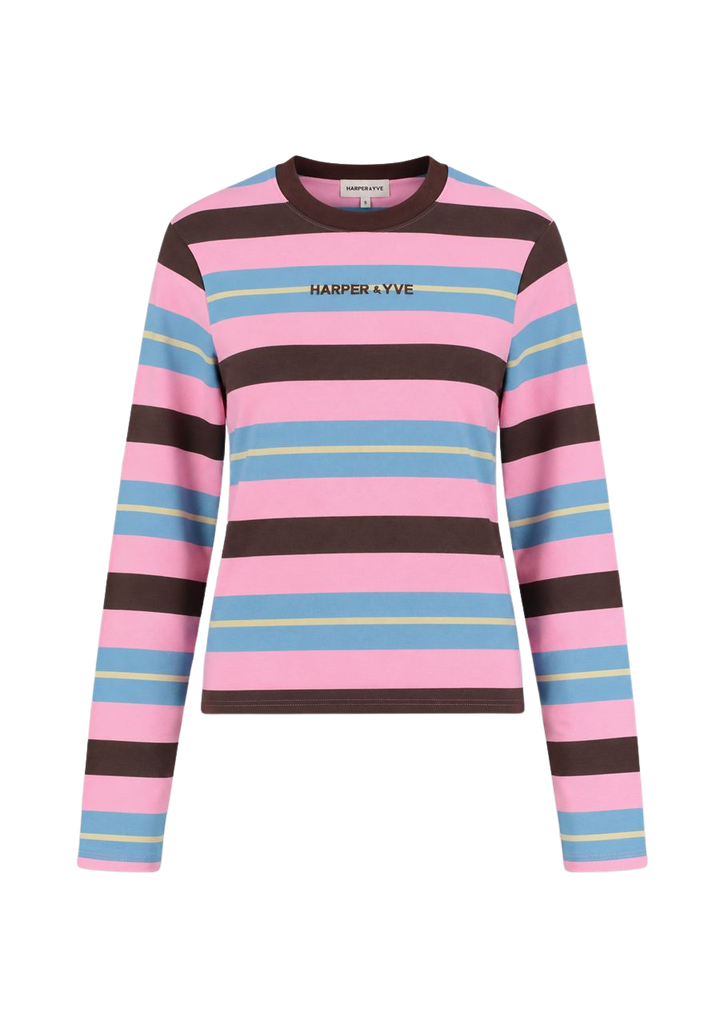 HARPER AND YVE - T-SHIRT LONGUES MANCHES "TAMMY" LIGNÉ ROSE/BLEU/BRUN