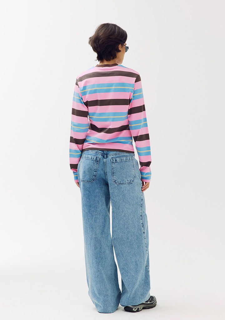 HARPER AND YVE - T-SHIRT LONGUES MANCHES "TAMMY" LIGNÉ ROSE/BLEU/BRUN