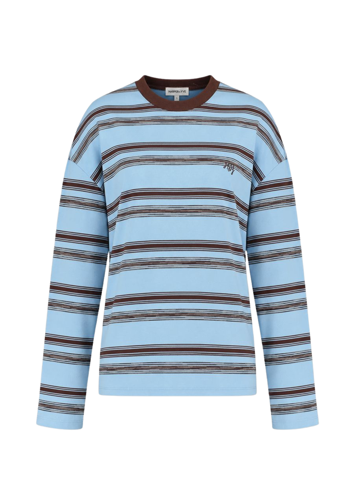 HARPER AND YVE - T-SHIRT LONGUES MANCHES "TOMMY" LIGNÉ BLEU ET BRUN