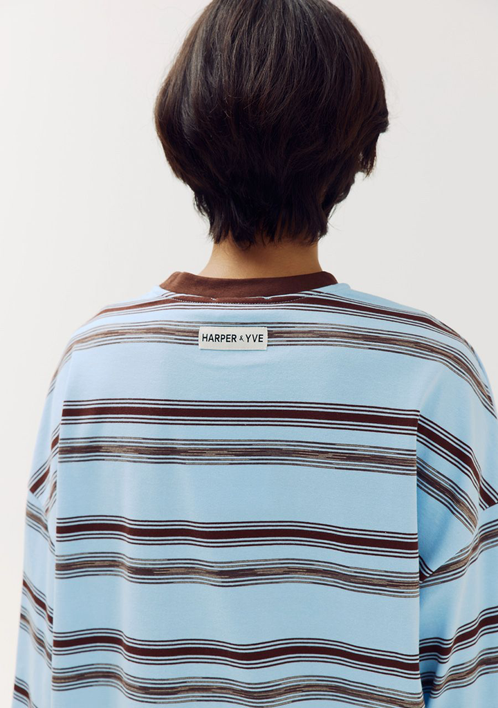 HARPER AND YVE - T-SHIRT LONGUES MANCHES "TOMMY" LIGNÉ BLEU ET BRUN