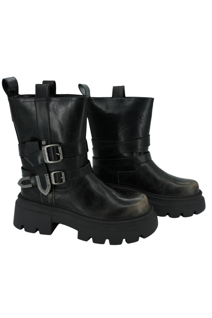 BUFFALO - BOOTS "MAVE BIKER BELT" NOIRES