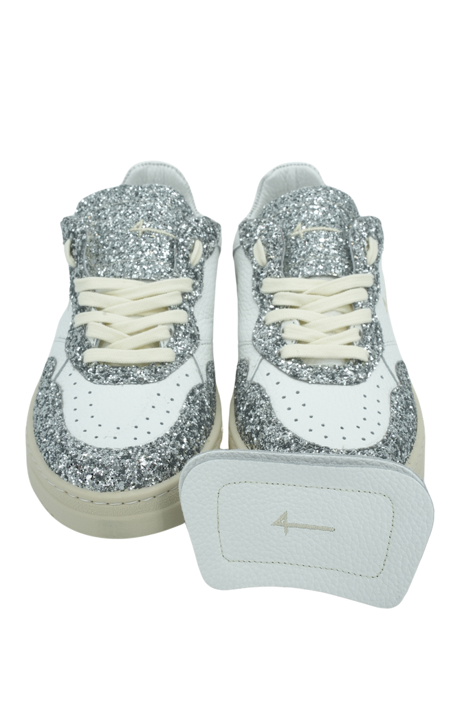 FOURLINE - SNEAKER BASKET BASSA GLITTER SILVER/WHITE