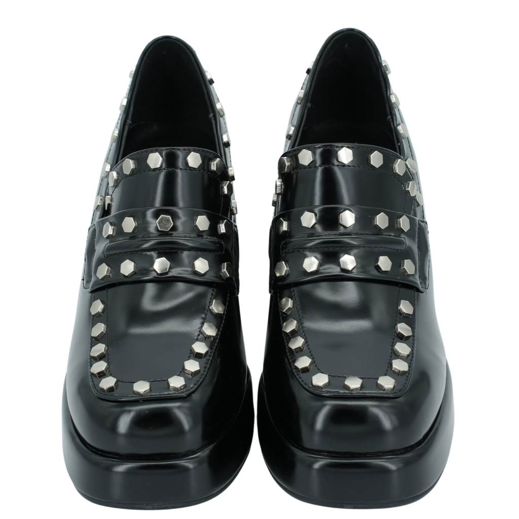 NOA HARMON - MOCASSINS À TALONS NOIRS CLOUTÉS "CLEMENTINE"