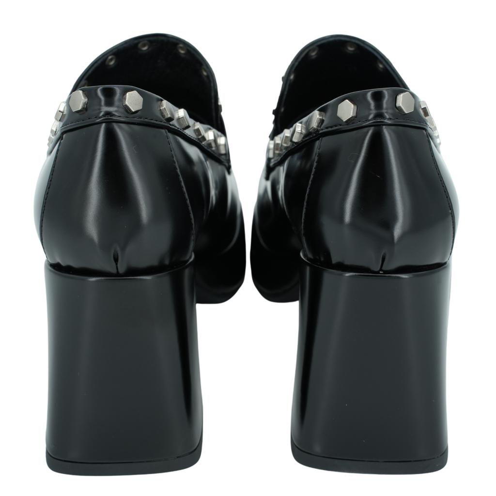 NOA HARMON - MOCASSINS À TALONS NOIRS CLOUTÉS "CLEMENTINE"