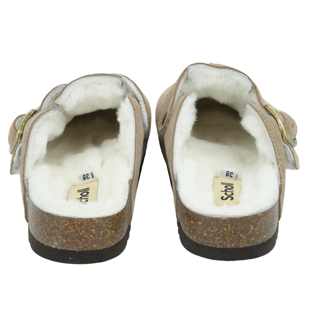 SCHOLL - SABOTS BEIGE FONCÉS FOURRÉS