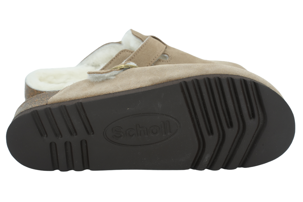 SCHOLL - SABOTS BEIGE FONCÉS FOURRÉS