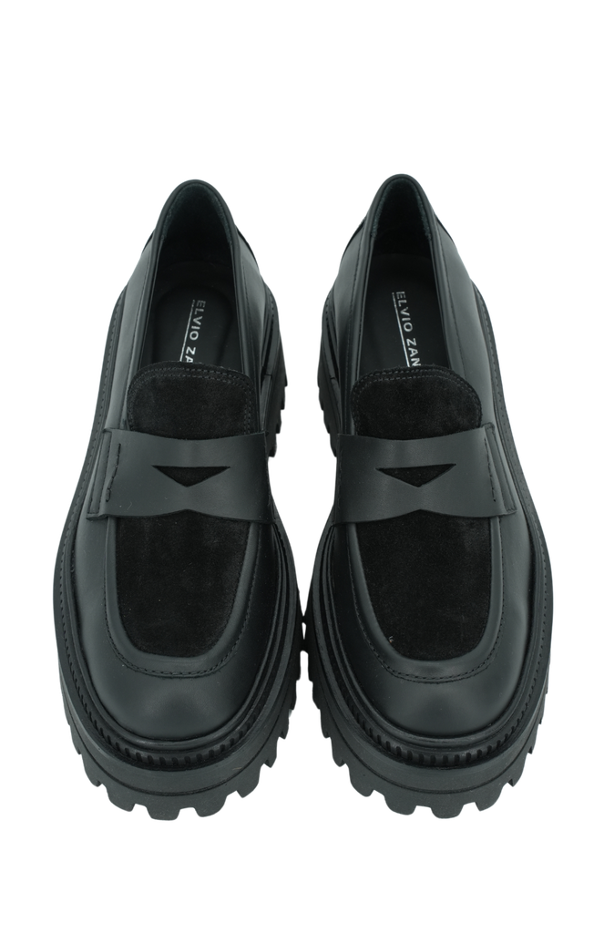 ELVIO ZANON - MOCASSINS NOIRS BI-MATIÈRE