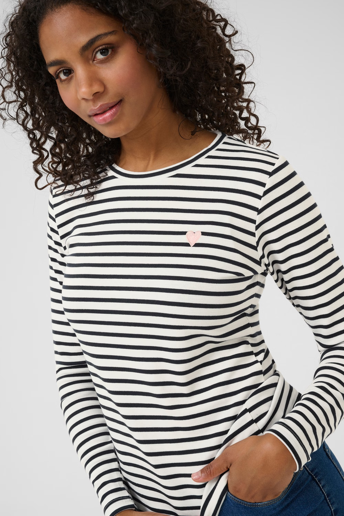 KAFFE - T-SHIRT MANCHE LONGUE "LIDDY" BLANC ET NOIR