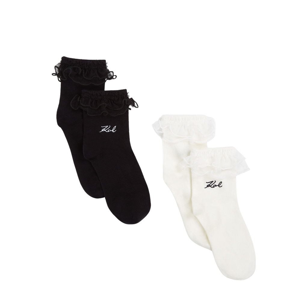 KARL LAGERFELD - CHAUSSETTES À VOLANTS "K/SIGNATURE" BLANCHES ET NOIRES