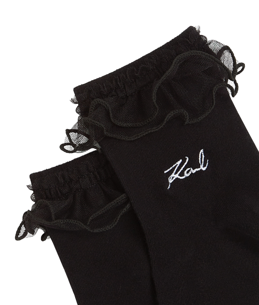 KARL LAGERFELD - CHAUSSETTES À VOLANTS "K/SIGNATURE" BLANCHES ET NOIRES