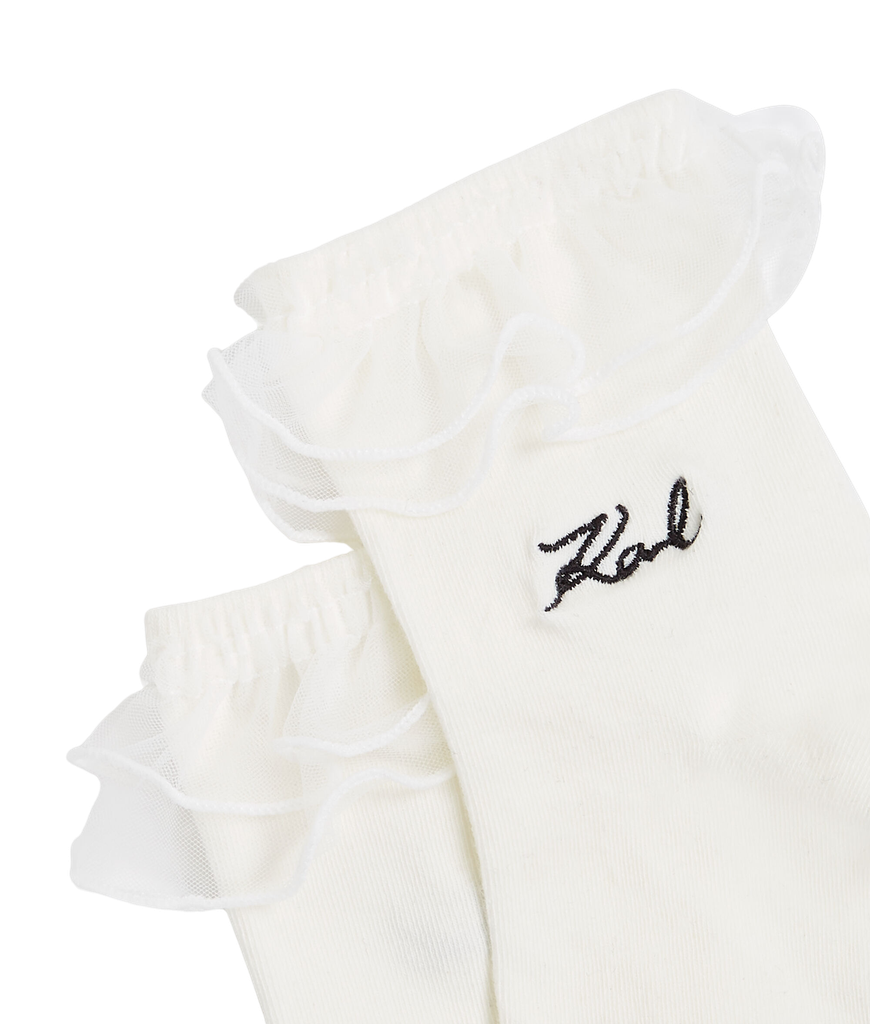 KARL LAGERFELD - CHAUSSETTES À VOLANTS "K/SIGNATURE" BLANCHES ET NOIRES
