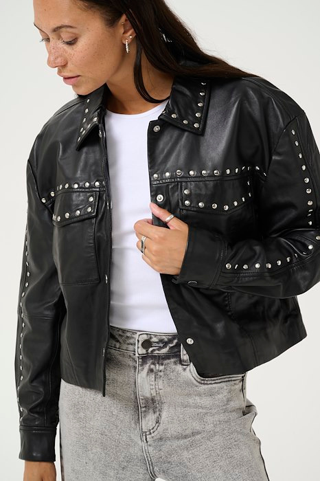 KAFFE - VESTE EN CUIR NOIRE "KACASSIE"
