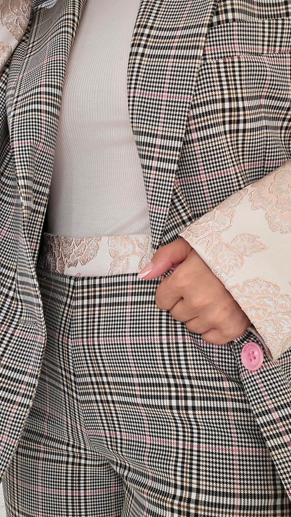 IMPERIAL - BLAZER À CARREAUX GRIS ET ROSE