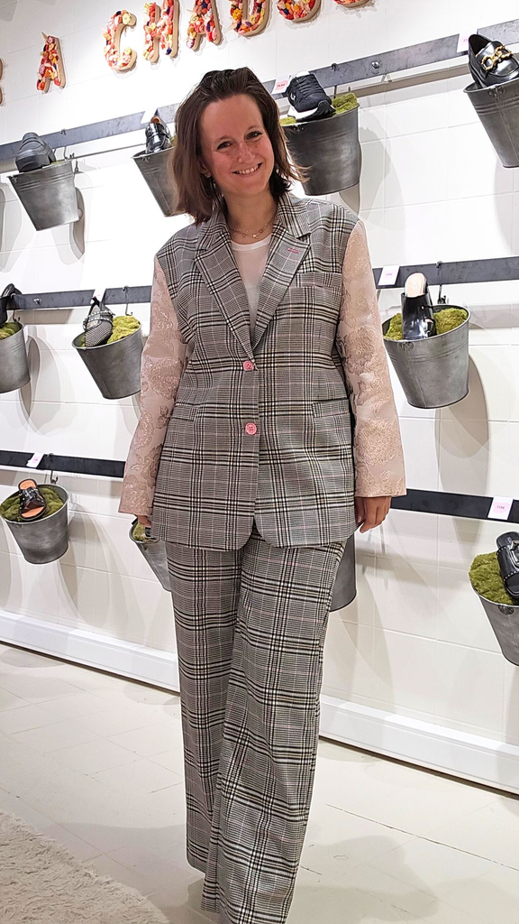 IMPERIAL - BLAZER À CARREAUX GRIS ET ROSE