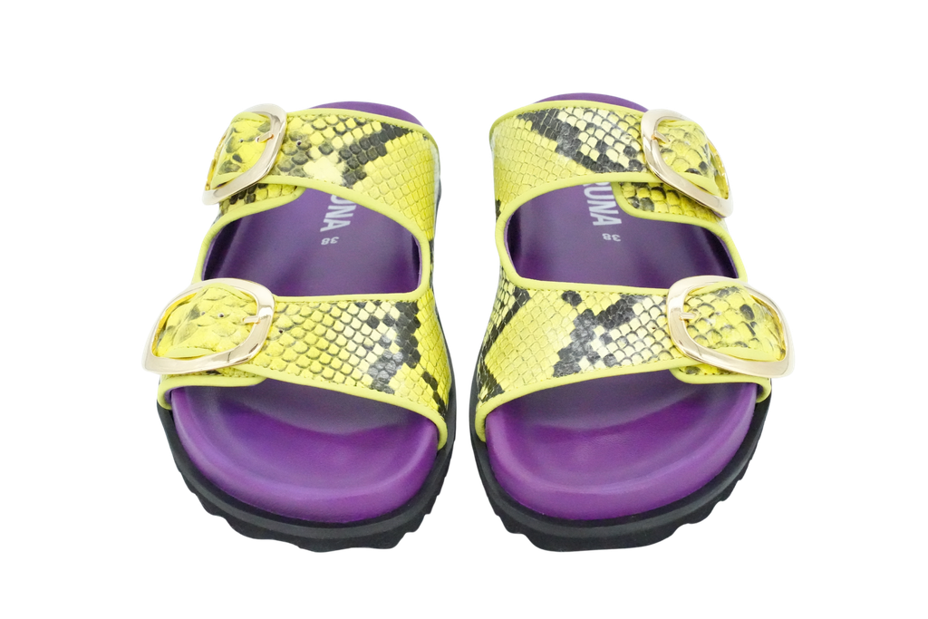 KIRRUNA - SANDALES DOUBLES BRIDES "CORDOBA 12" JAUNES ET MAUVES