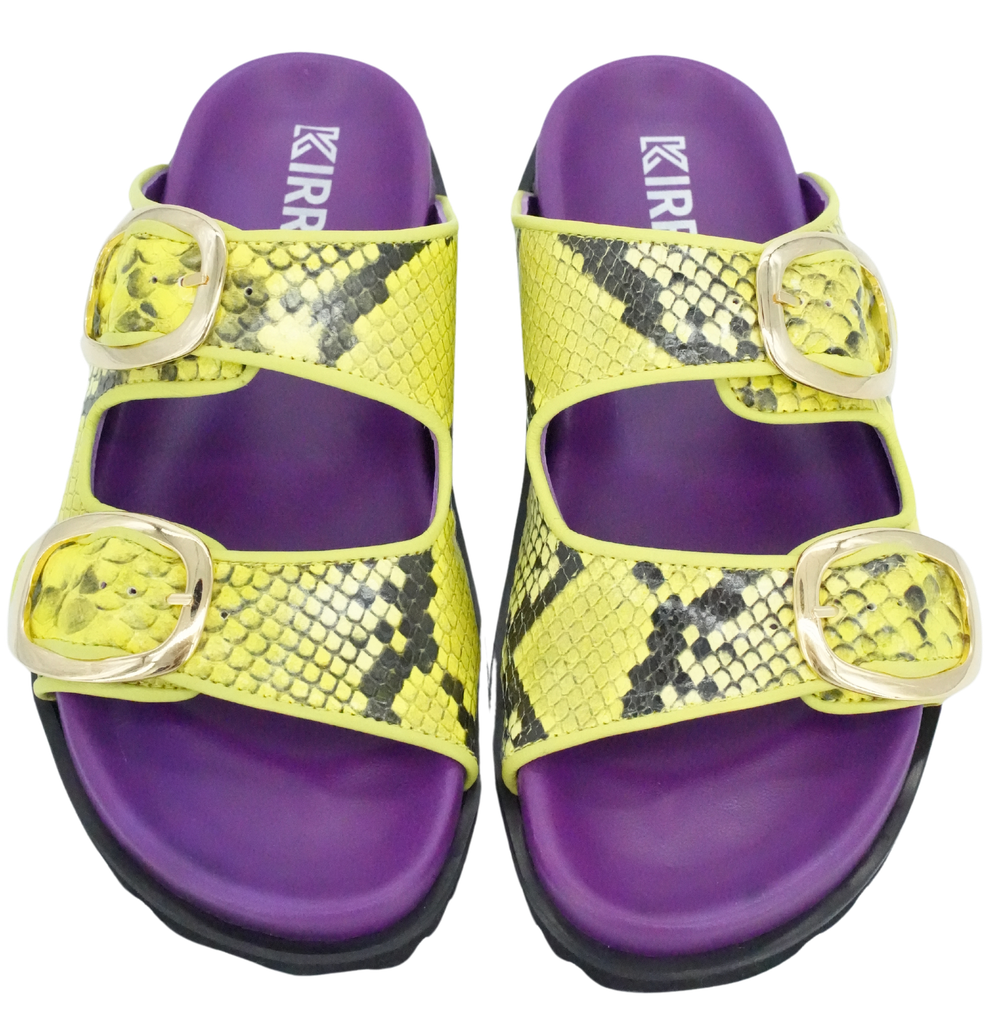 KIRRUNA - SANDALES DOUBLES BRIDES "CORDOBA 12" JAUNES ET MAUVES